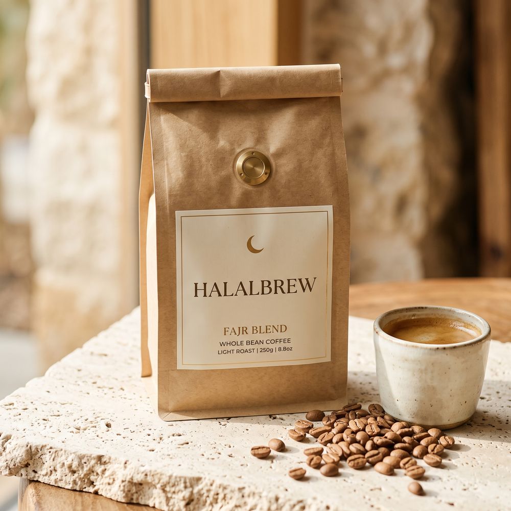 Fajr Blend — kraft coffee bag with cream and gold label